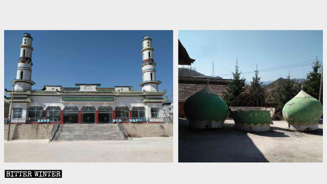 寧夏回族自治區涇源縣上胭村清真寺上面的伊斯蘭標識被拆