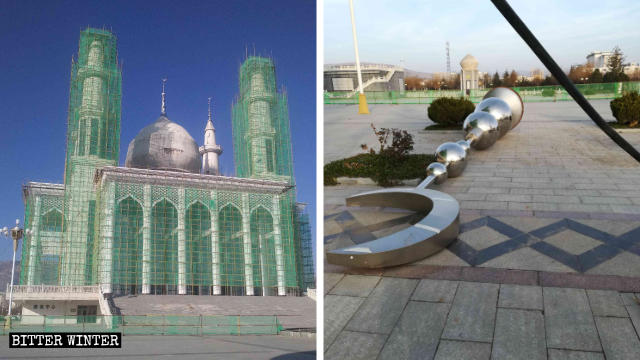 清真寺正面兩個塔頂上拆下來的月牙標識