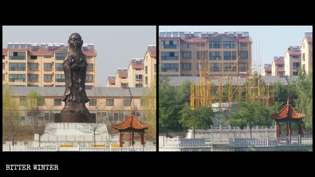 被改造後的孔子頭觀音身的合體像被拆前後 被改造後的孔子頭觀音身的合體像被拆前後