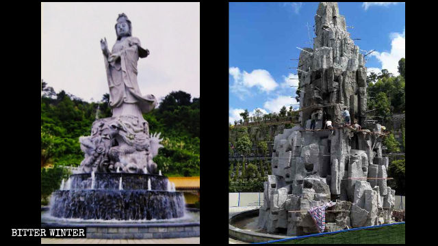 聖泉陵園滴水觀音像已被藏匿在假山內 聖泉陵園滴水觀音像已被藏匿在假山內