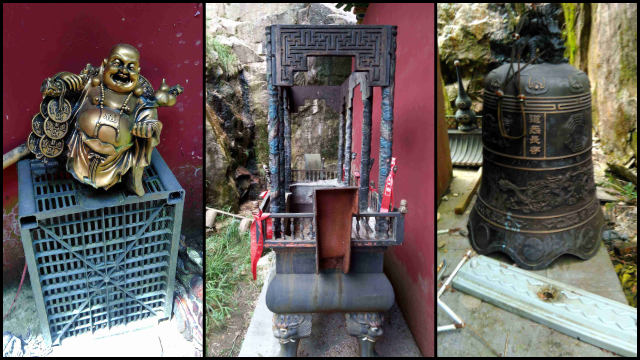 紫雲觀神像、香爐、大鐘被丟棄在屋簷下(知情人提供) 紫雲觀神像、香爐、大鐘被丟棄在屋簷下(知情人提供)