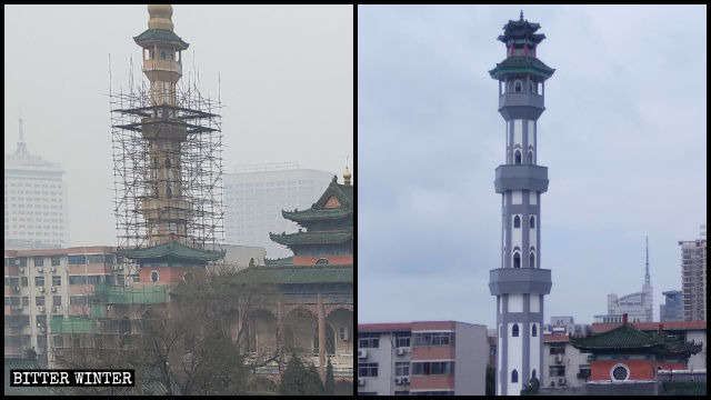 宣禮塔被中國化改造前後對比圖