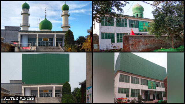 清真寺的圓頂以及新月標誌被封蓋