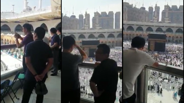 有照片流出：显然不是穆斯林的中国游客在参观、拍照麦加朝觐景况。穆斯林绝对不会这麽做。