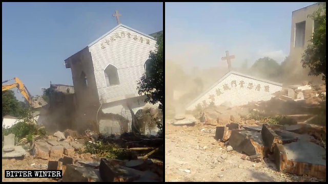 梁厝村一處三自教堂被拆，倒塌在廢墟中