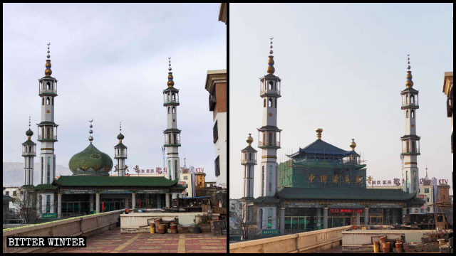 寧夏石嘴山市中街清真大寺圓頂被改為中式建築