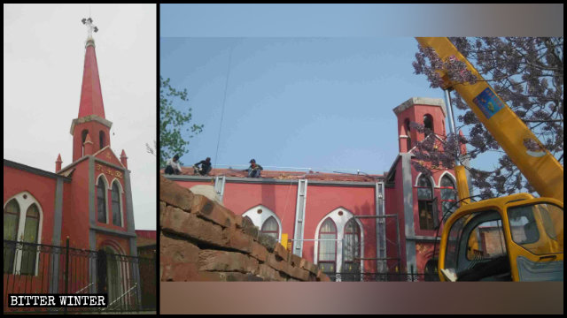 邯鄲市邱縣一座三自教堂十字架被強拆前後