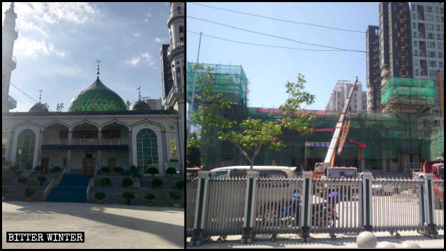 4月，銀川市西環清真大寺的穹頂與宣禮塔被拆除