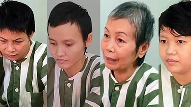 「水泥封尸」案四名被告受审：左起分别是阮玉心萱、黎玉芳草、范氏天霞的母亲、范氏天霞（图片来自Twitter）